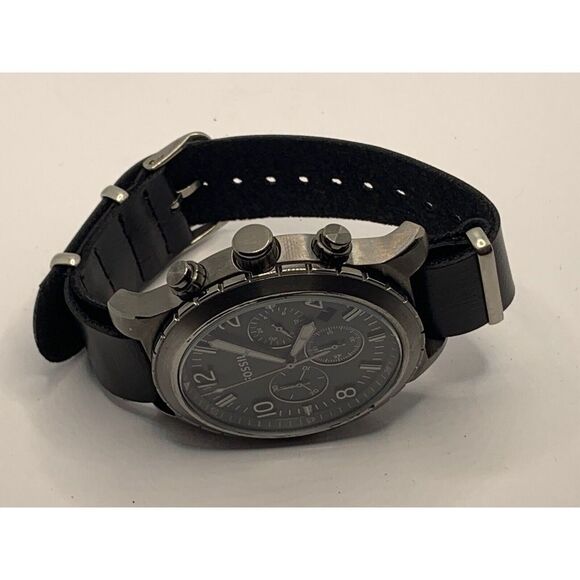 Fossil CH3069 Men Black Leather Analog Gray Dial Quartz Genuine Wrist Watch NA35 - Picture 7 of 11